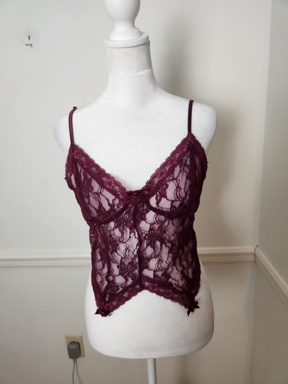 READ Y2K Fredericks Of Hollywood Cami Lingerie Tank Crop Top Medium Women Sheer